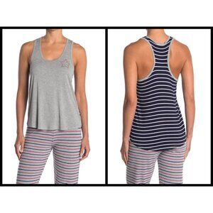 💕PJ SALVAGE💕 Star Struck Striped Lounge Tank Top Heather Gray Medium M NWT